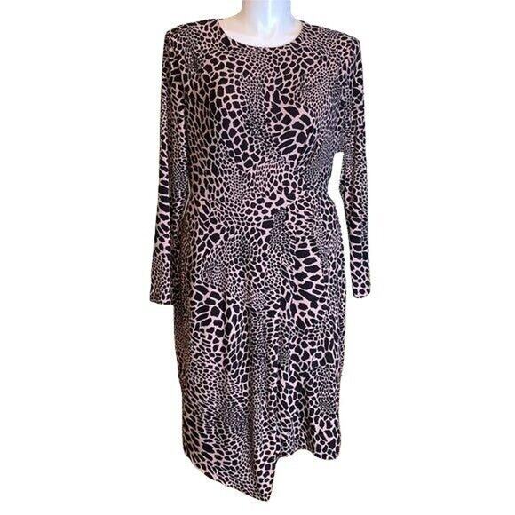 Alfani Womens Stretchy Animal Cheetah Print Sheath Dress Pink Black Large NWT - Picture 1 of 13